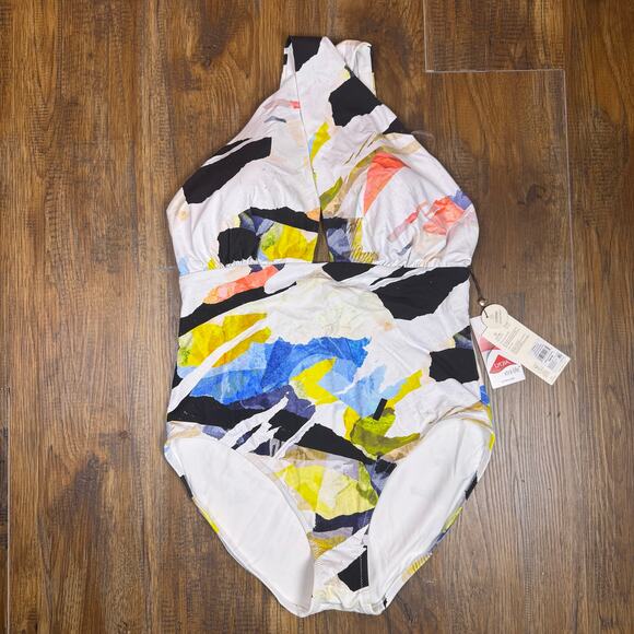 Calia NWT cutout halter one piece swim collage pure white abstract size 12 - Picture 7 of 14